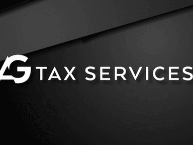 Logo for AG Tax Services on a dark background with modern design elements