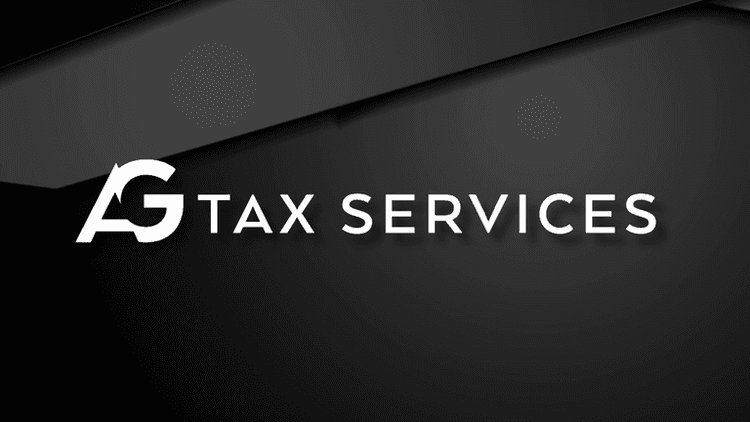 Logo for AG Tax Services on a dark background with modern design elements