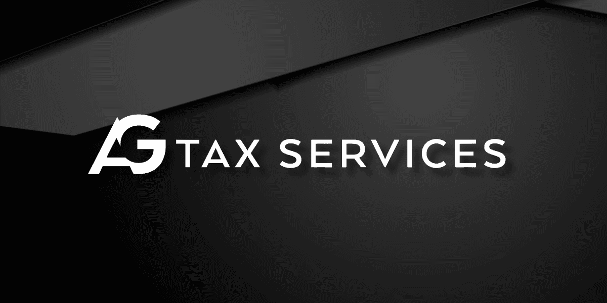 Logo for AG Tax Services on a dark background with modern design elements