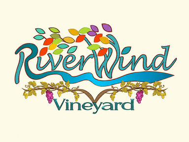 Colorful logo for RiverWind Vineyard featuring stylized grapes and vibrant leaves